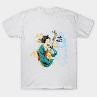 Geisha and Shamisen Japanese Style T-Shirt